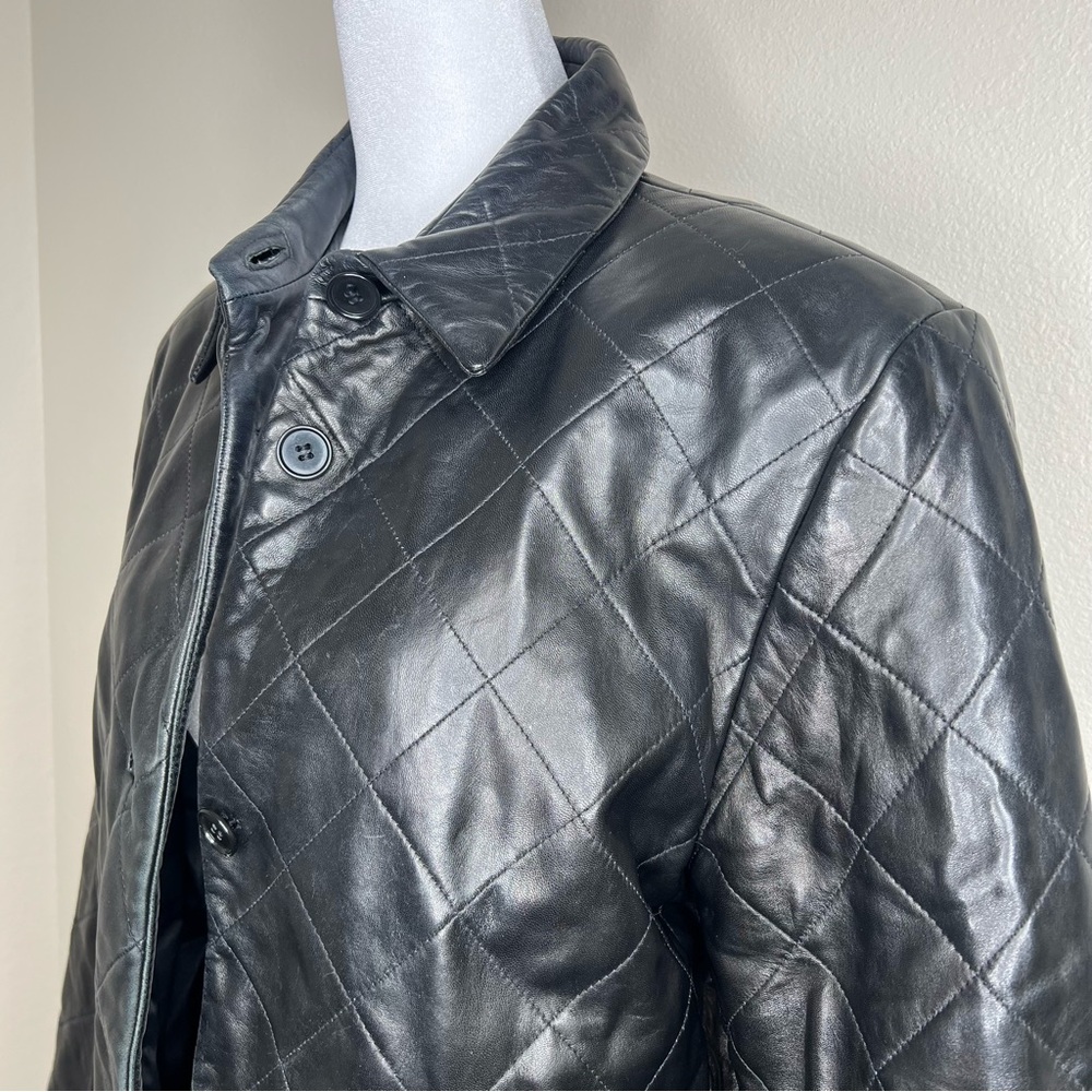 Iris Singer Black Quilted Button Front Leather Ja… - image 3